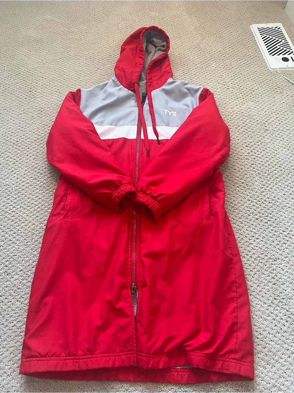 TYR Red Hooded Kids Raincoat with Gray Accents